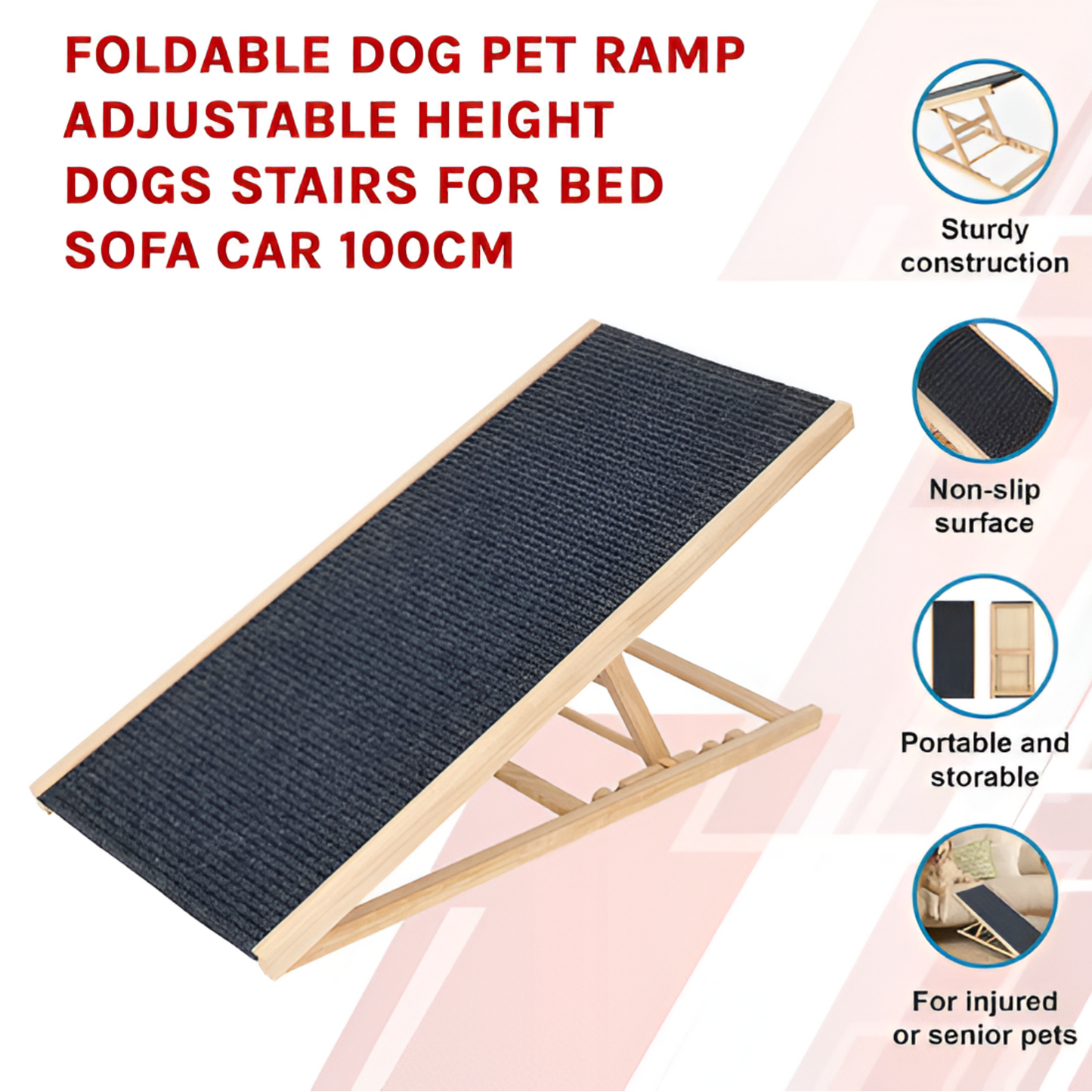 Adjustable 4-Level Wooden Dog Ramp
