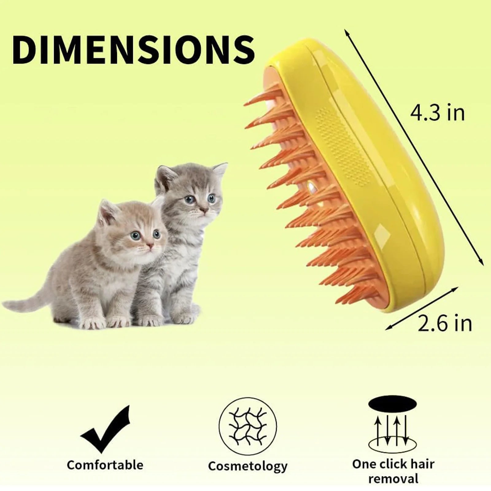 Steamy Cat Brush 3 in 1 Spray Cat Brush Self Cleaning Cat Steamy Brush, Cat Steamy Brush for Massage, Cat Grooming Brush for Removing Tangled and Loose Hair - Yellow