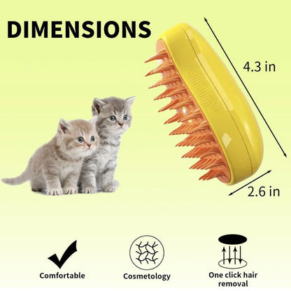 Steamy Cat Brush 3 in 1 Spray Cat Brush Self Cleaning Cat Steamy Brush, Cat Steamy Brush for Massage, Cat Grooming Brush for Removing Tangled and Loose Hair - Yellow