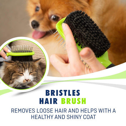 Dog & Cat Brush & Comb Pet Grooming Set - Double Side (Large) - Ultimate Deshedding Tool - Lice and Flea Removing - Perfect Groomer'S Tools - Strong Grip and Soft Bristles