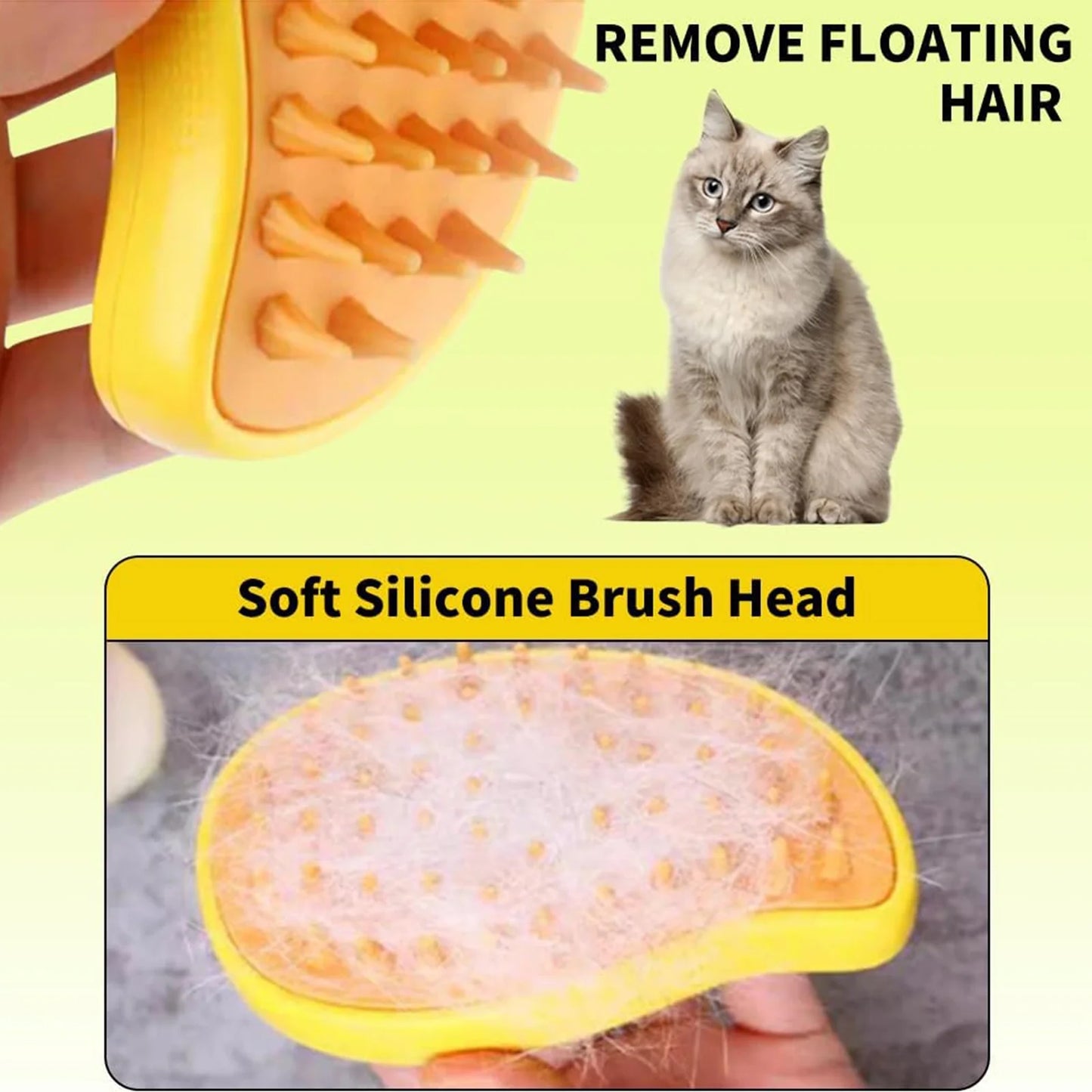 Steamy Cat Brush 3 in 1 Spray Cat Brush Self Cleaning Cat Steamy Brush, Cat Steamy Brush for Massage, Cat Grooming Brush for Removing Tangled and Loose Hair - Yellow