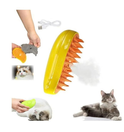 Steamy Cat Brush 3 in 1 Spray Cat Brush Self Cleaning Cat Steamy Brush, Cat Steamy Brush for Massage, Cat Grooming Brush for Removing Tangled and Loose Hair - Yellow