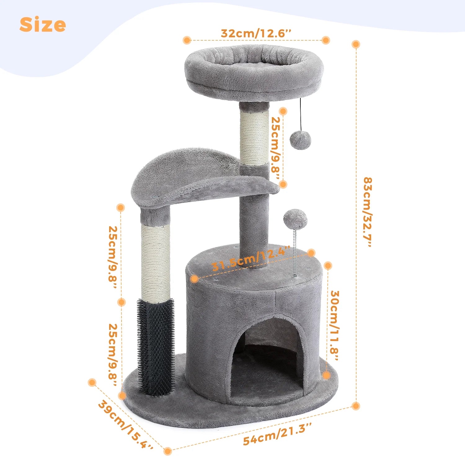 32.7" Cat Tree Small Cat Tower Kitten Scratching Posts Condo with Sefl-Grooming Toy, Gray