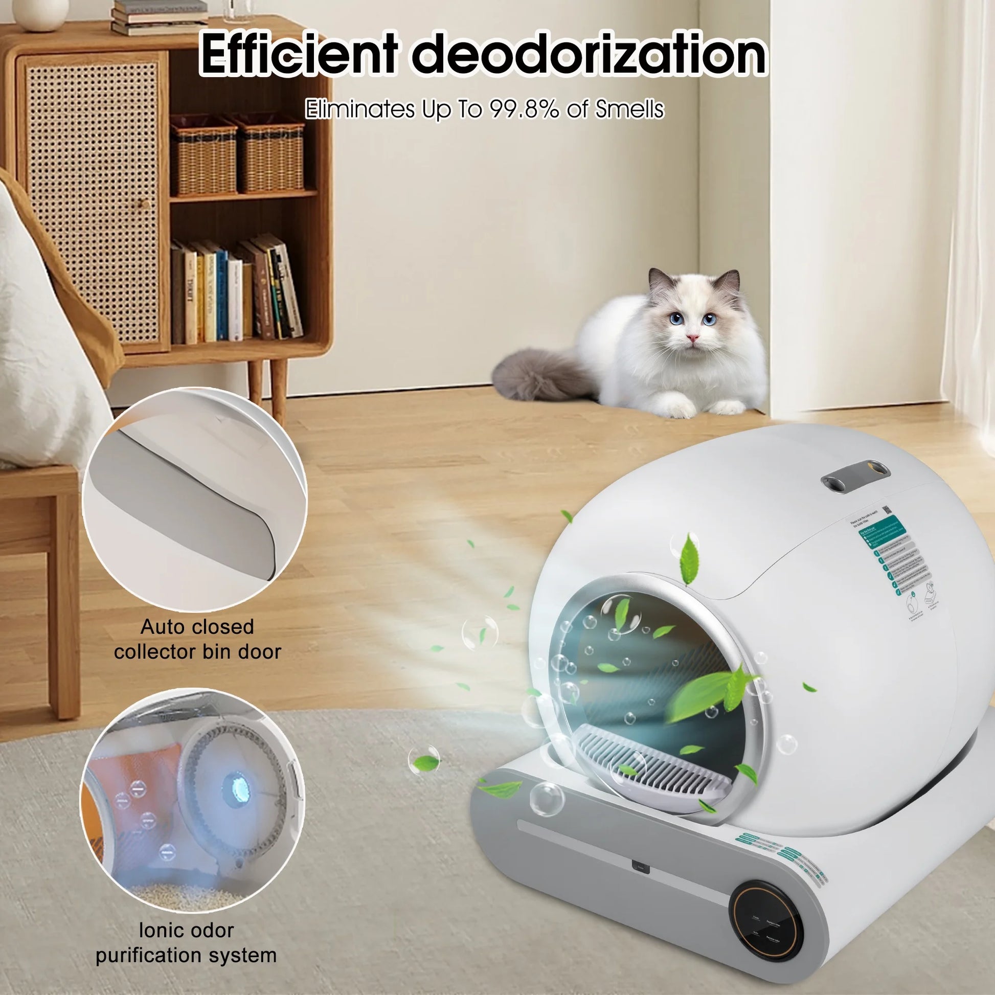 Self Cleaning Litter Box, Automatic Cat Litter Box with App Control Support, Integrated Safety Protection Smart Auto Cat Litter Box with Liner