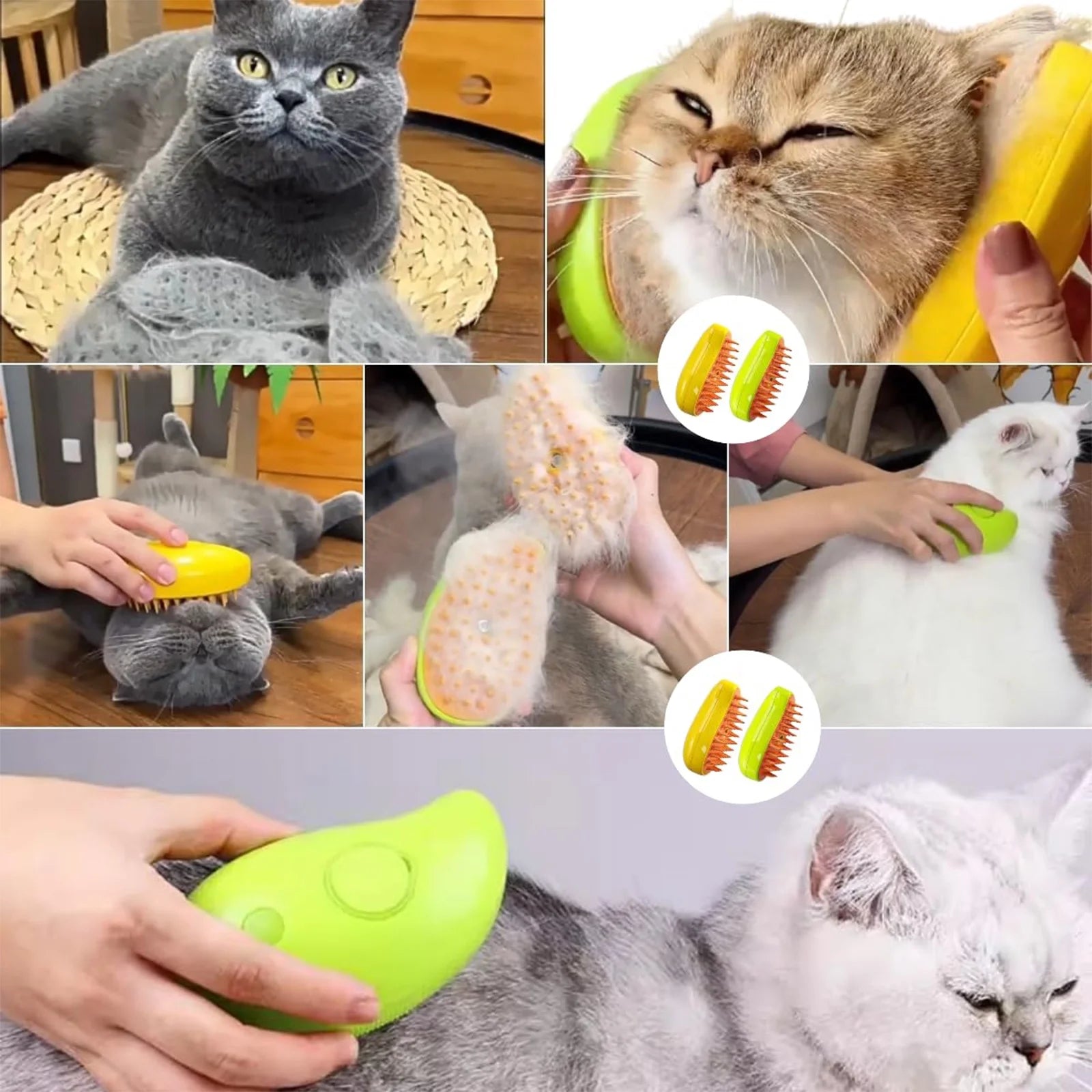 Steamy Cat Brush 3 in 1 Spray Cat Brush Self Cleaning Cat Steamy Brush, Cat Steamy Brush for Massage, Cat Grooming Brush for Removing Tangled and Loose Hair - Yellow