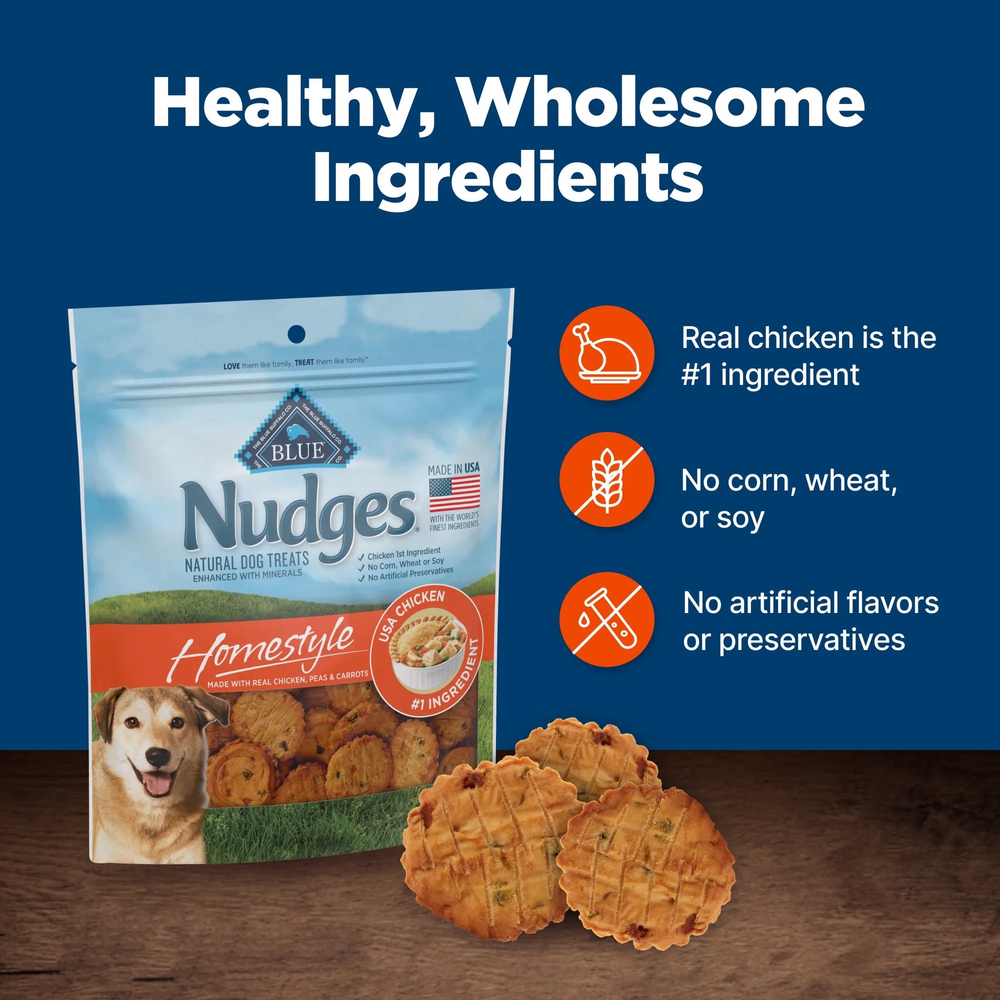 Nudges Homestyle Natural Dog Treats Made with Real Chicken, 16-Oz. Bag