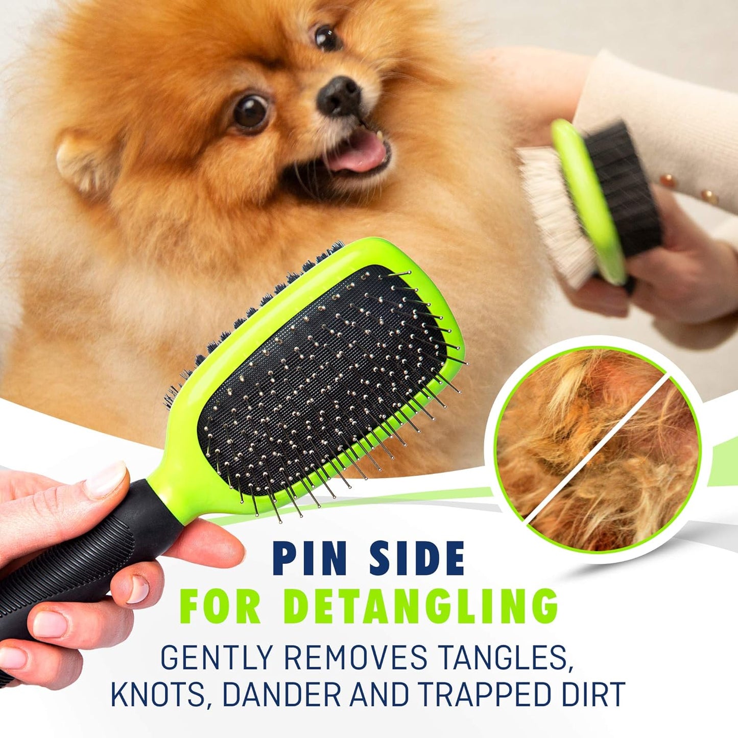 Dog & Cat Brush & Comb Pet Grooming Set - Double Side (Large) - Ultimate Deshedding Tool - Lice and Flea Removing - Perfect Groomer'S Tools - Strong Grip and Soft Bristles