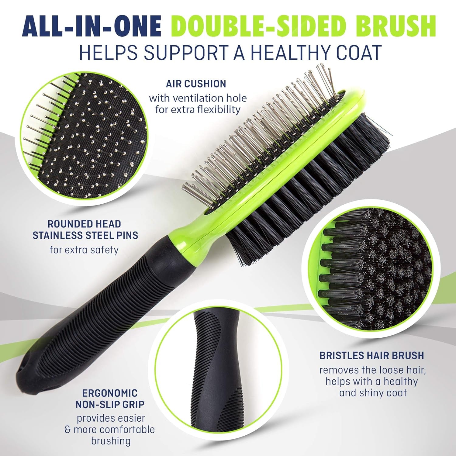 Dog & Cat Brush & Comb Pet Grooming Set - Double Side (Large) - Ultimate Deshedding Tool - Lice and Flea Removing - Perfect Groomer'S Tools - Strong Grip and Soft Bristles