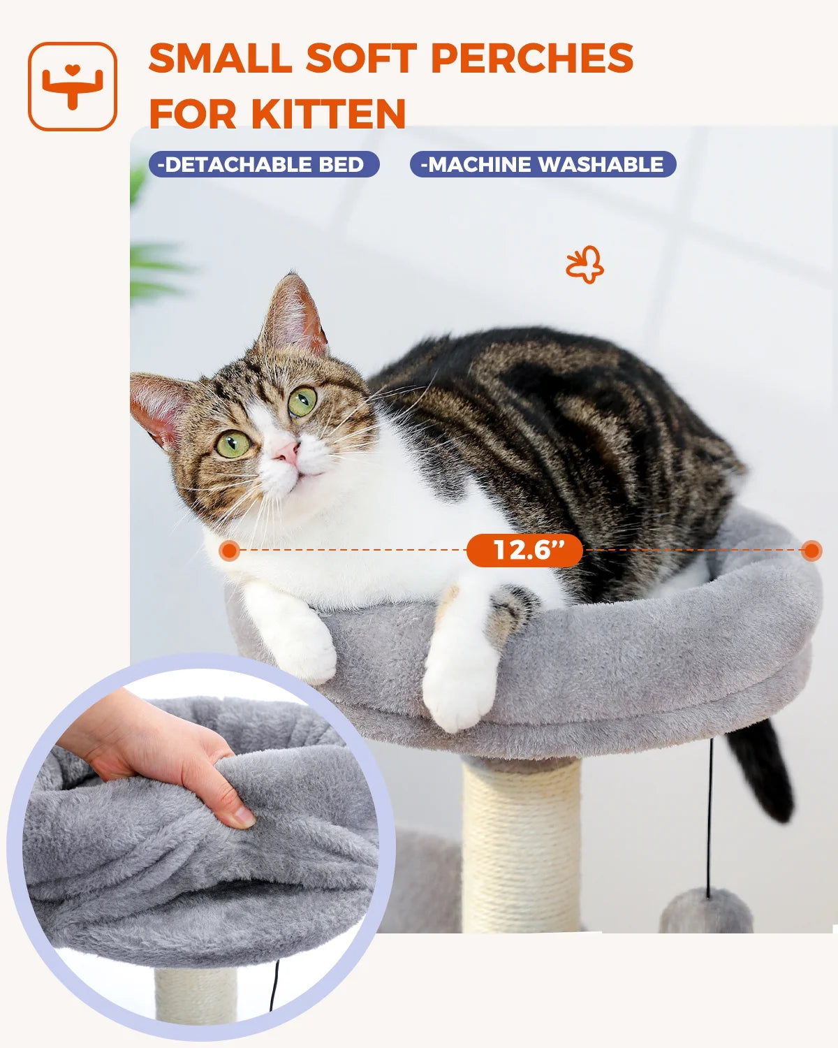 32.7" Cat Tree Small Cat Tower Kitten Scratching Posts Condo with Sefl-Grooming Toy, Gray