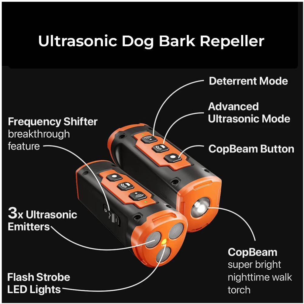 Rechargeable Ultrasonic Dog Bark Repeller with LED Flashlight